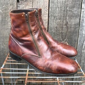Vintage 70s Leather Beatle Ankle Boots Double Talon Zippers USA Made Size 10